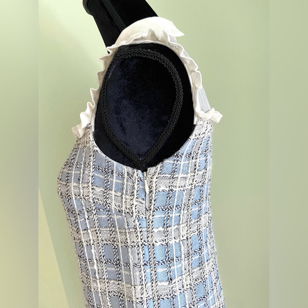 Rare MIU MIU Silk Ruffle Trim Wool Blend Tweed Mini Drees Size 40 - Picture 8 of 15